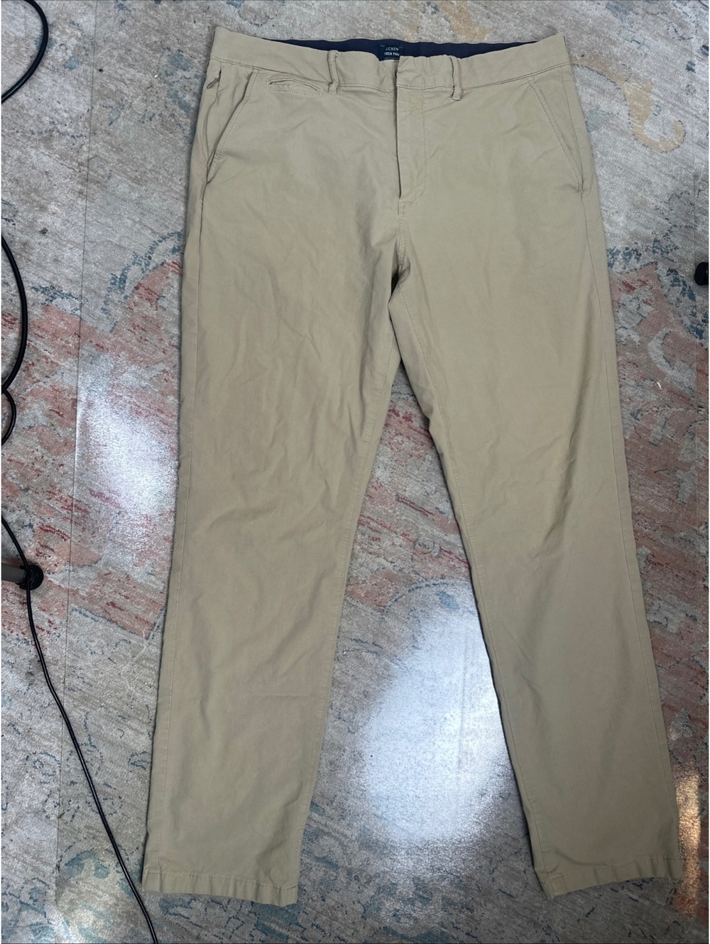 J Crew Tech Pant 770 Straight Mens 35x32 Khaki Chino Flat Front Stretch Tan